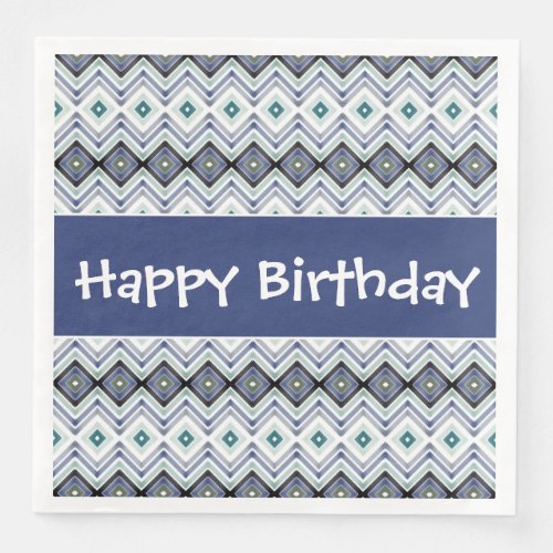 Happy Birthday Paper Napkins in Blue and Teal