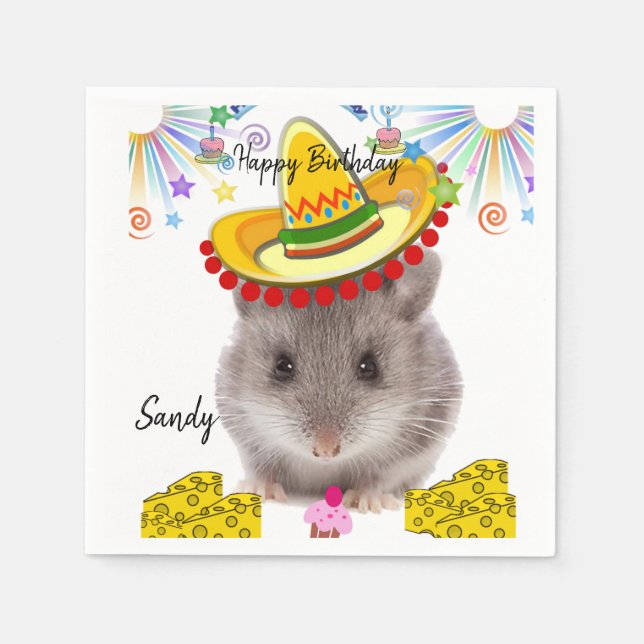 Happy Birthday Paper Napkins, Mice Napkins (Front)