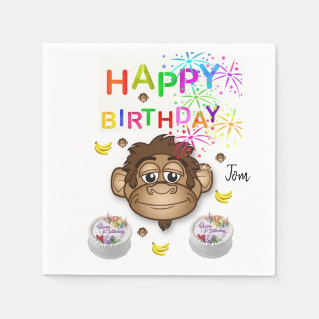 Happy Birthday Paper Napkins, Monkey Napkins (Front)