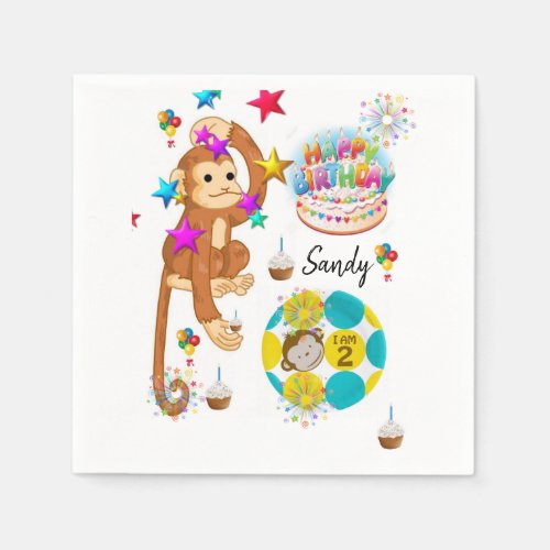 Happy Birthday Paper Napkins Monkey Two Year Old Napkins