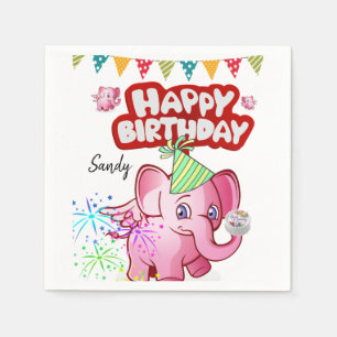 Happy Birthday Paper Napkins, Pig Napkins