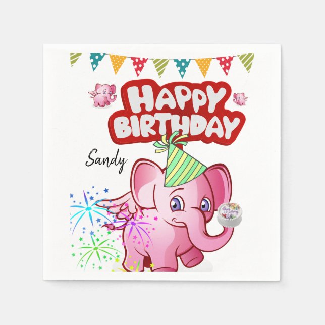 Happy Birthday Paper Napkins, Pig Napkins (Front)