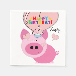 Happy Birthday Paper Napkins, Pink Pig Napkins