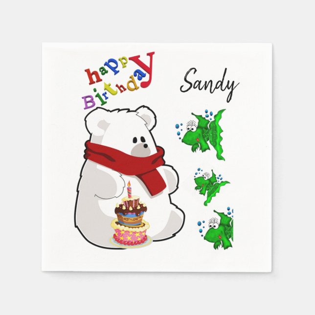 Happy Birthday Paper Napkins, Polar Bear Napkins (Front)