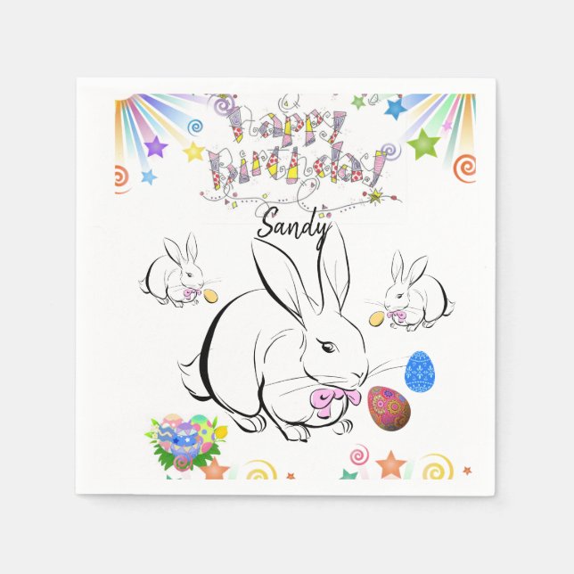Happy Birthday Paper Napkins, Rabbit Napkins (Front)
