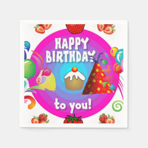 Happy Birthday Paper Napkins, Strawberry Napkins