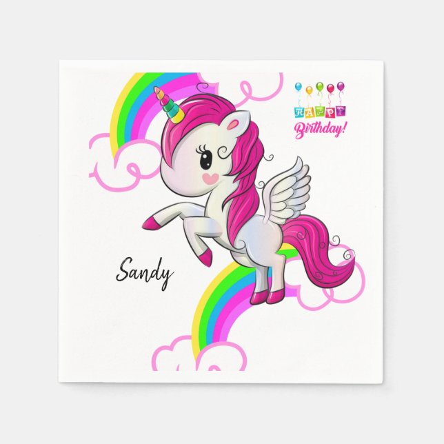 Happy Birthday Paper Napkins, Unicorn Napkins (Front)