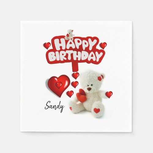 Happy Birthday Paper Napkins White Teddy Bear Napkins