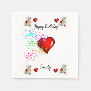 Happy Birthday Paper Napkins, White Teddy Bear Napkins