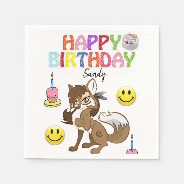 Happy Birthday Paper Napkins, Wolf Napkins (Front)