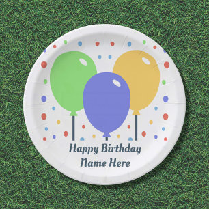 Happy Birthday Paper Plate with Colored Balloons