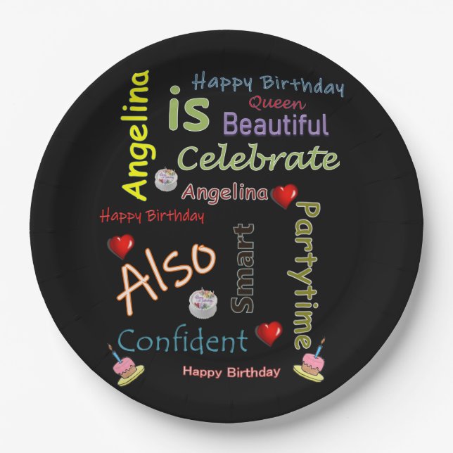 Happy Birthday Paper Plates Angelina (Front)