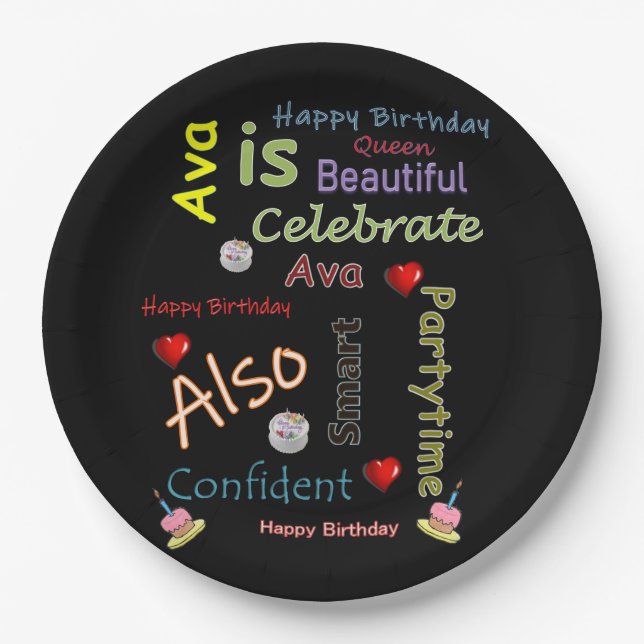Happy Birthday Paper Plates Ava (Front)