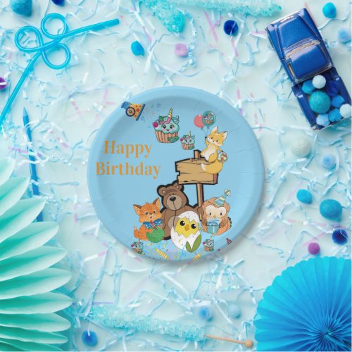 Happy Birthday Paper Plates Fox Teddy Bear Bird