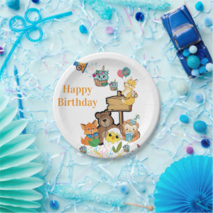 Happy Birthday Paper Plates Fox Teddy Bear Bird