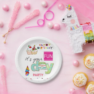 Happy Birthday Paper Plates FUN Cupcake