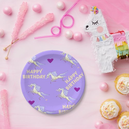 Happy Birthday Paper Plates Purple Unicorn