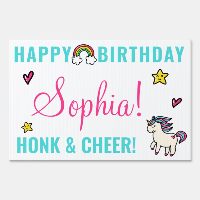 Happy Birthday Parade Drive By Cute Girls Unicorn Sign (Front)
