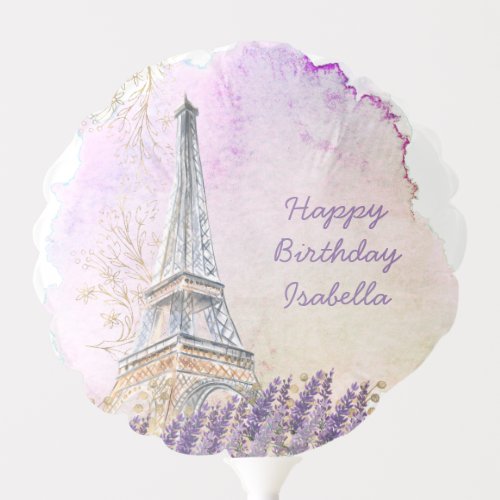 Happy Birthday Paris Eiffel Tower Lavender Balloon
