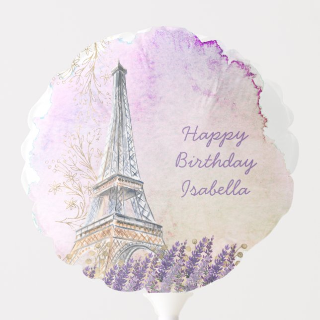Happy Birthday Paris Eiffel Tower Lavender Balloon (Front)