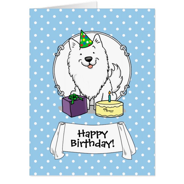 Happy Birthday Party American Eskimo Dog Eskie Card (Front)