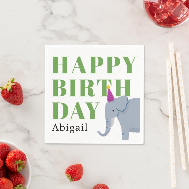 Happy Birthday Party Animal Elephant with Name Napkins (Insitu)