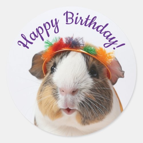 Happy Birthday _ Party Animal Guinea Pig 2 Classic Round Sticker