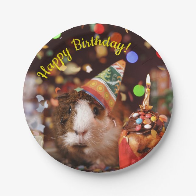 Happy Birthday - Party Animal Guinea Pig Paper Plates (Front)