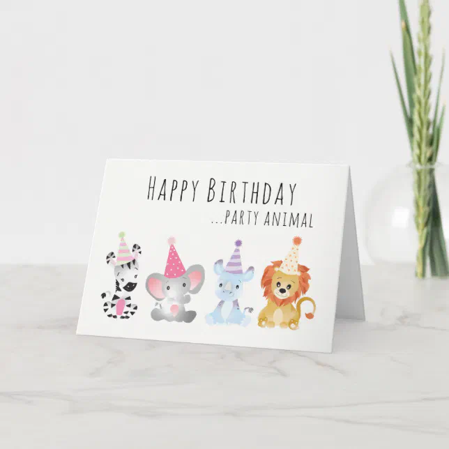 Happy Birthday Party Animal Jungle Animals Hats Card | Zazzle