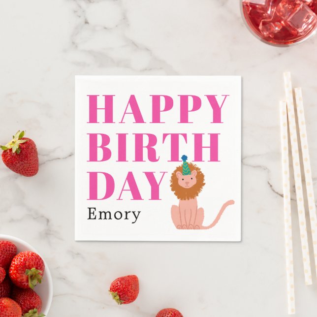 Happy Birthday Party Animal Lion with Name Napkins (Insitu)