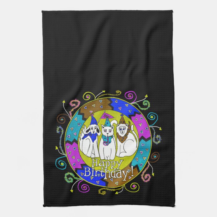 Happy Birthday Party Animals Cat Dog Lion Towel