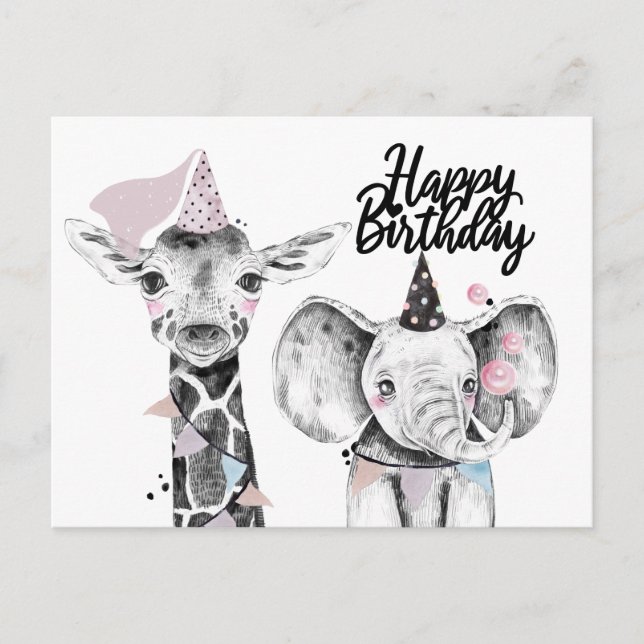 Happy Birthday Party Animals Postcard (Front)