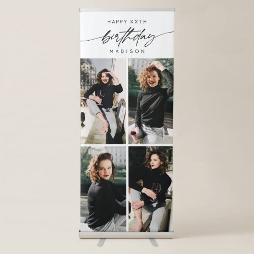 Happy Birthday Party Any Age Photo Collage Script Retractable Banner