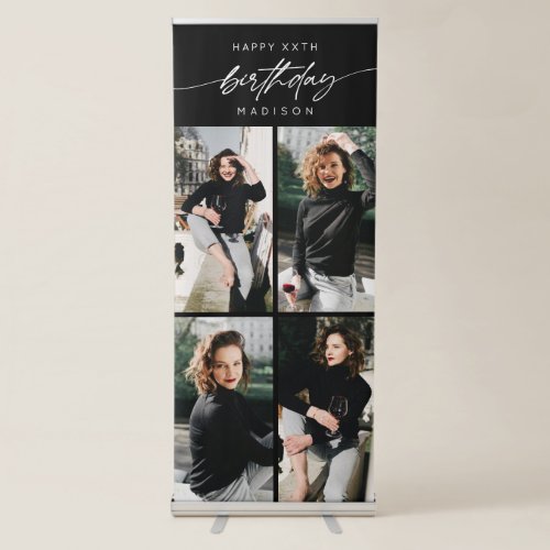 Happy Birthday Party Any Age Photo Collage Script Retractable Banner