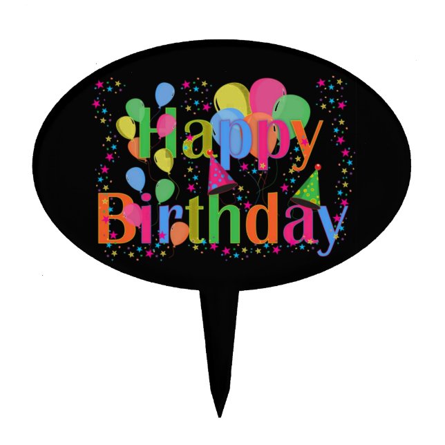 Happy Birthday Party Balloons Cake Topper (Front)