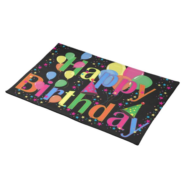 Happy Birthday Party Balloons Cloth Placemat (On Table)