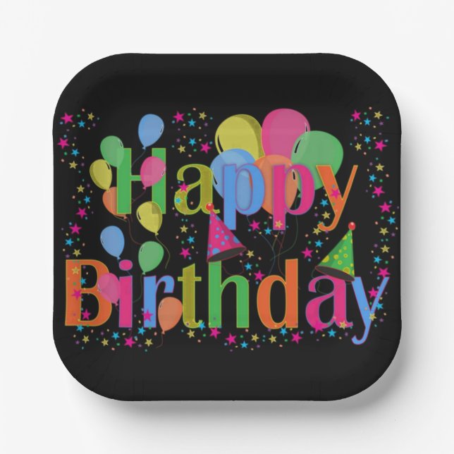 Happy Birthday Party Balloons  Paper Plates (Front)