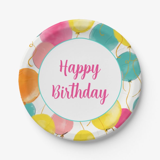 Happy Birthday Party Balloons Plate (Front)