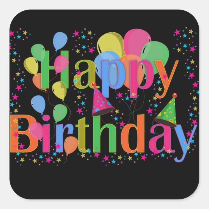 Happy Birthday Party Balloons Square Sticker | Zazzle.com