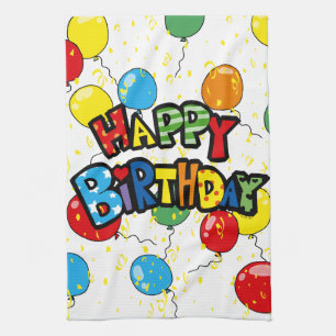 happy birthday party balloons towel