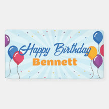 Happy Birthday Party Banner Sign with Balloons