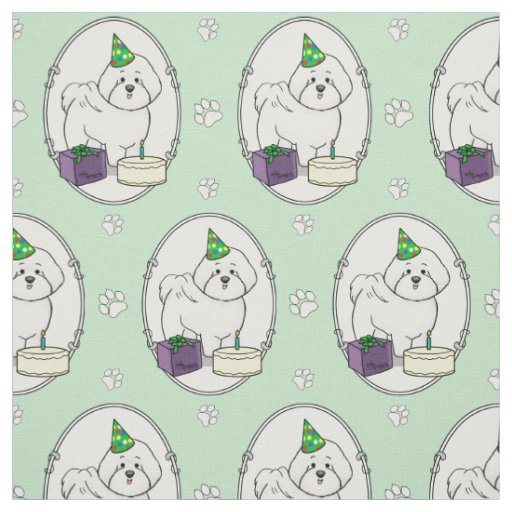 Happy Birthday (Party) Bichon Frise Dog - Cute Fabric