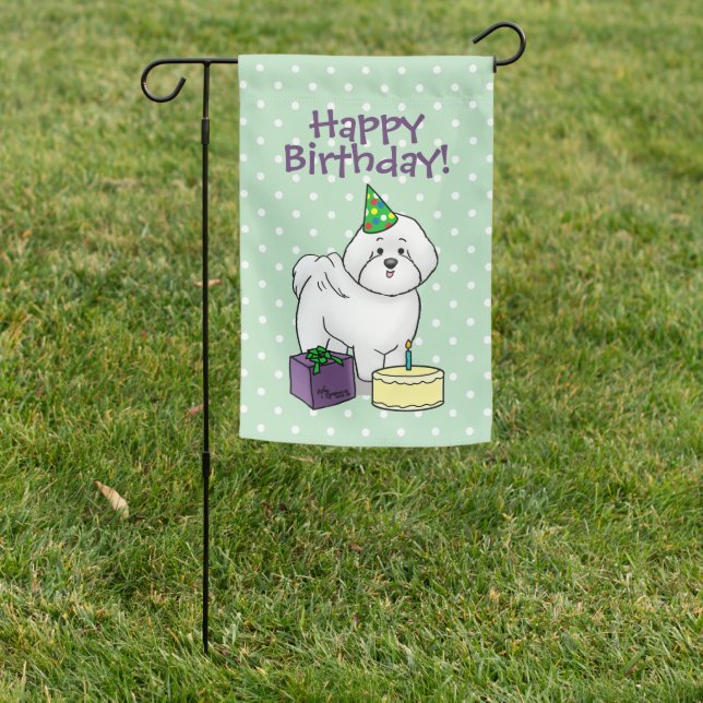 Happy Birthday (Party) Bichon Frise Dog - Cute Garden Flag (In SItu)