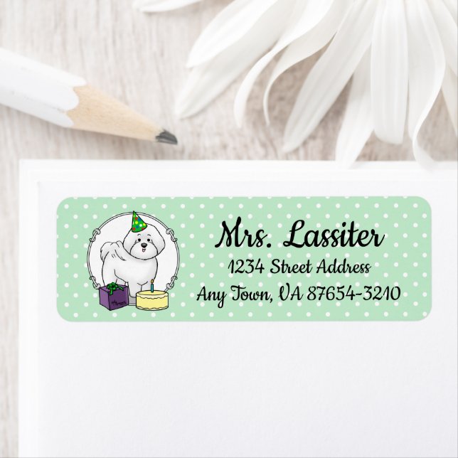 Happy Birthday Party Bichon Frise Dog - Cute Label (Insitu)