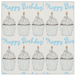 Happy Birthday Party Blue Cupcake w/ Candle Cake Fabric