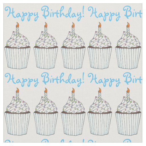 Happy Birthday Party Blue Cupcake w/ Candle Cake Fabric