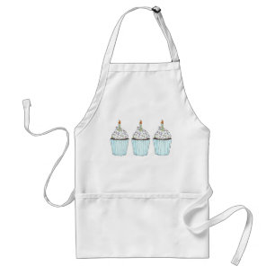 Happy Birthday Party Cake Blue Cupcakes w/ Candles Adult Apron