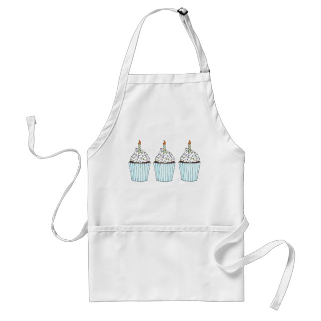 Happy Birthday Party Cake Blue Cupcakes w/ Candles Adult Apron (Front)