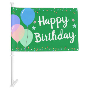 Happy Birthday Party Car Parade Balloons Green Car Flag