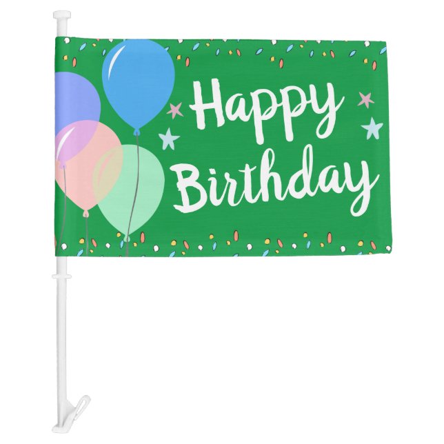 Happy Birthday Party Car Parade Balloons Green Car Flag (Front)